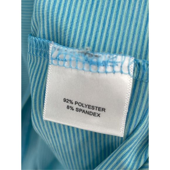 Peter Millar Polo Golf Shirt Men XL Blue Striped Short Sleeve Yellow‎ Flag - Picture 9 of 13